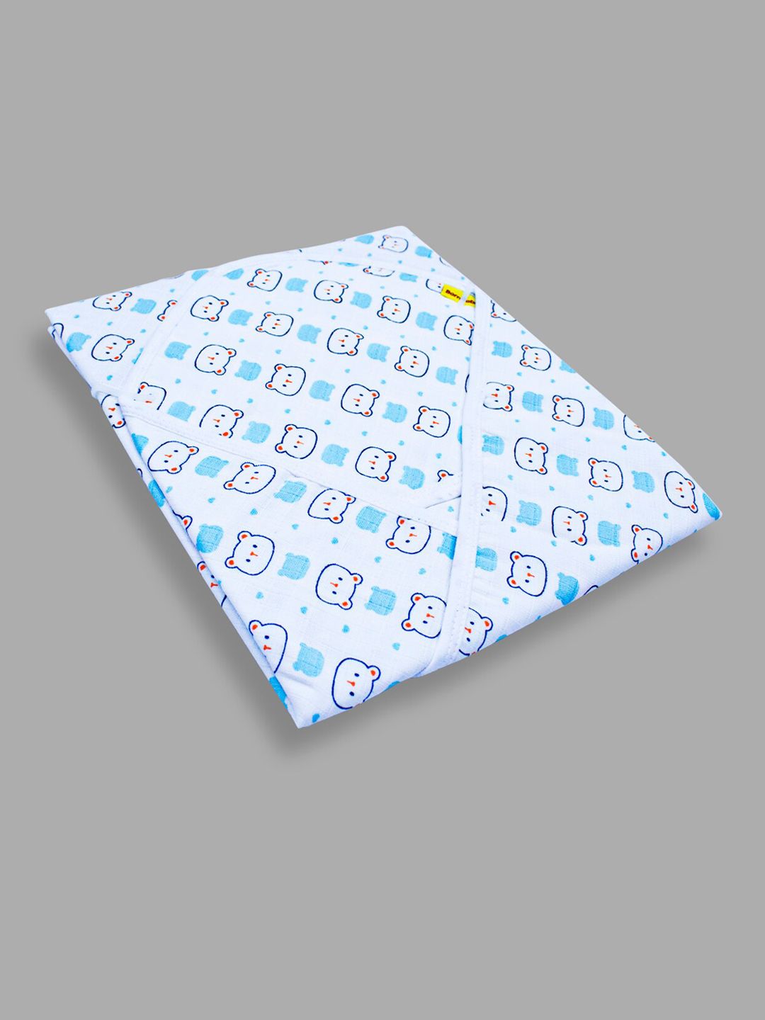 Born Babies Infants Blue& White  Printed Cotton 150 GSM Bath Towel