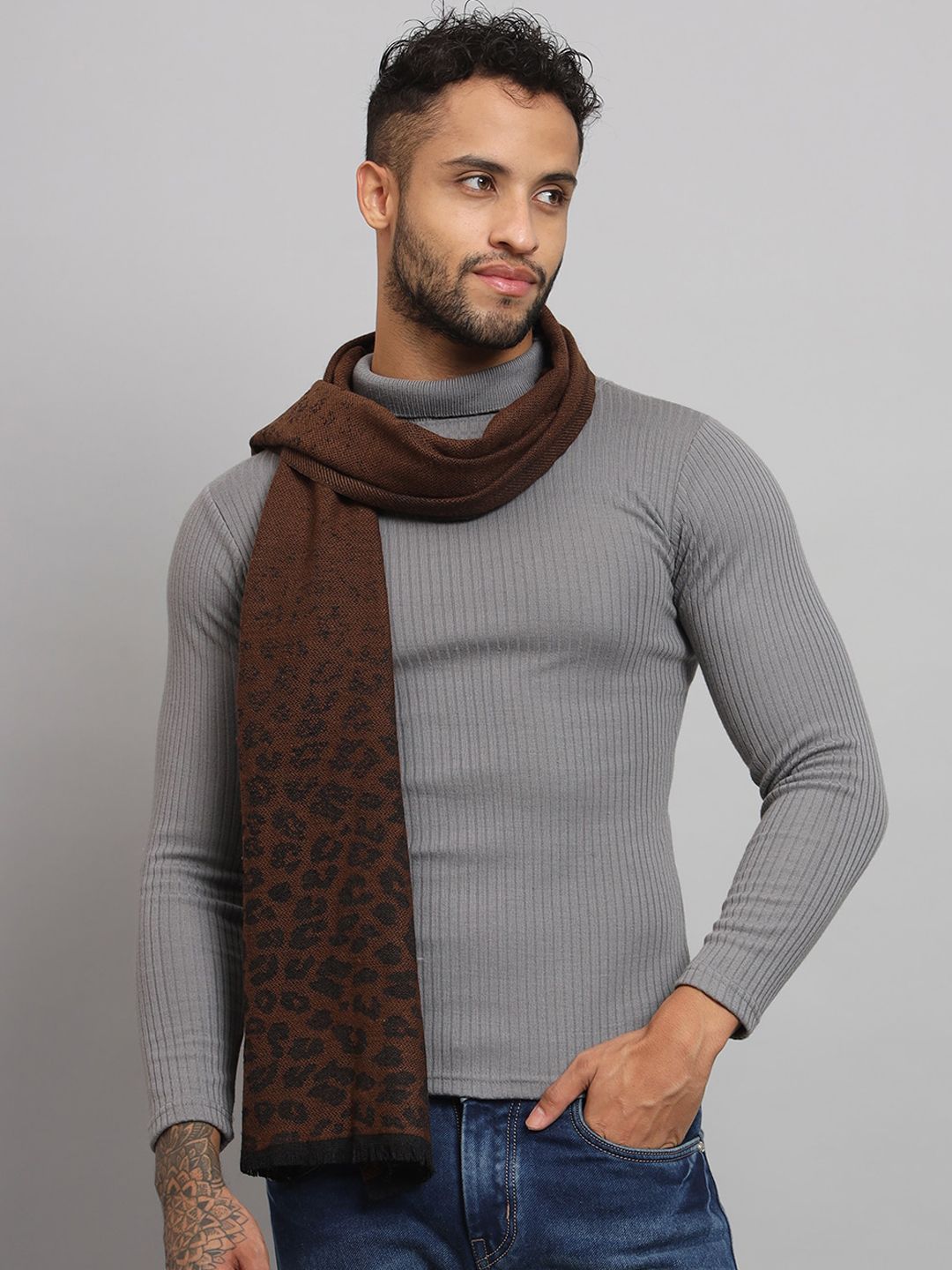 HANDICRAFT PALACE Leopard Design Reversible Merino Wool Mufflers