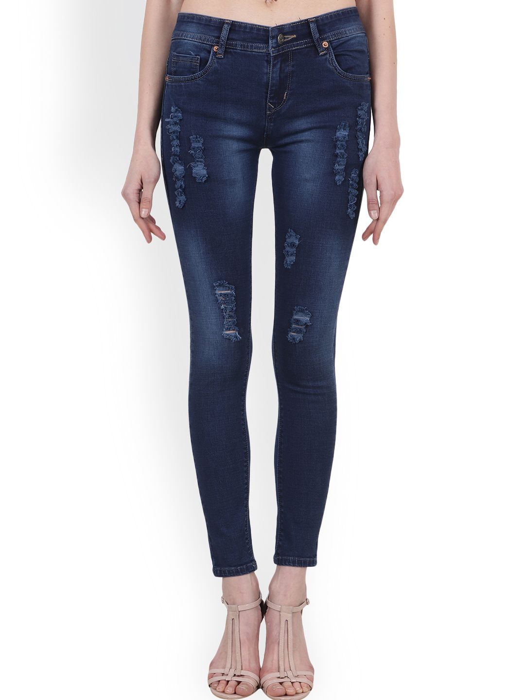 SCORPIUS Women Blue Slim Fit Low-Rise Mildly Distressed Stretchable Jeans Price in India