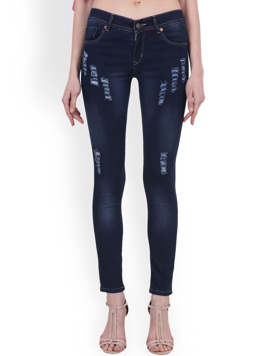 SCORPIUS Women Blue Slim Fit Low-Rise Mildly Distressed Stretchable Jeans Price in India