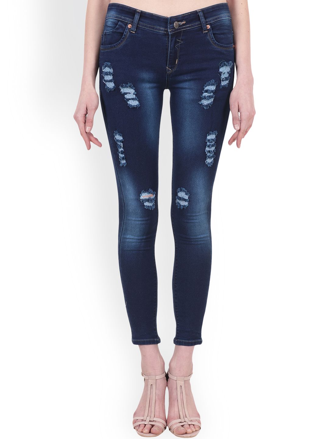 SCORPIUS Women Blue Slim Fit Low-Rise Mildly Distressed Stretchable Jeans Price in India