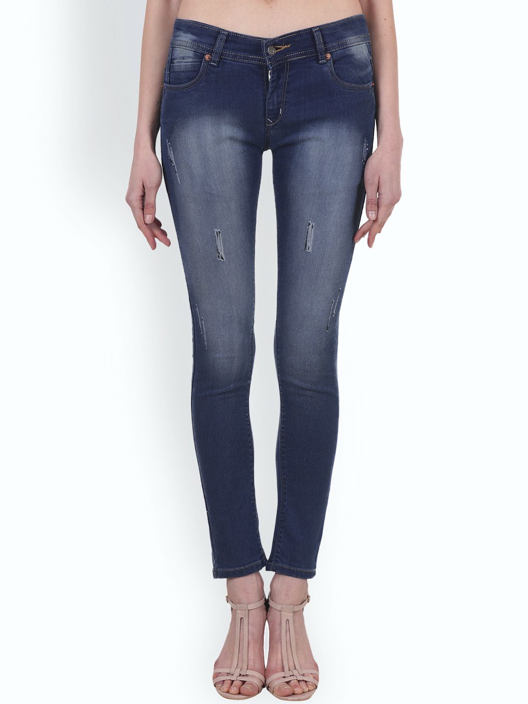 SCORPIUS Women Blue Slim Fit Low-Rise Low Distress Stretchable Jeans Price in India