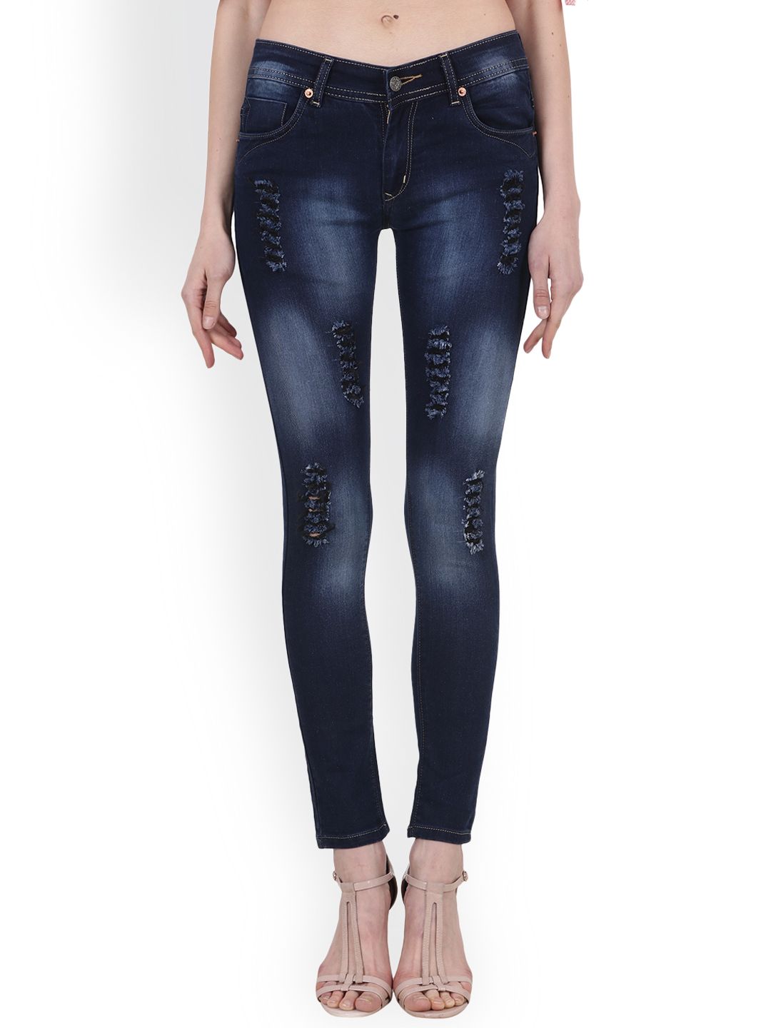 SCORPIUS Women Blue Slim Fit Low-Rise Mildly Distressed Stretchable Jeans Price in India