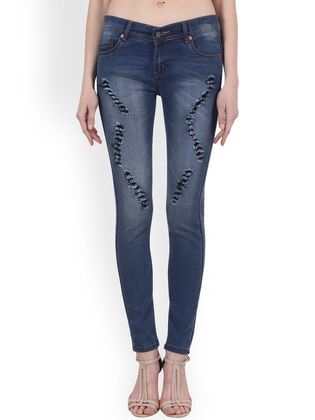 SCORPIUS Women Blue Slim Fit Low-Rise Mildly Distressed Stretchable Jeans Price in India