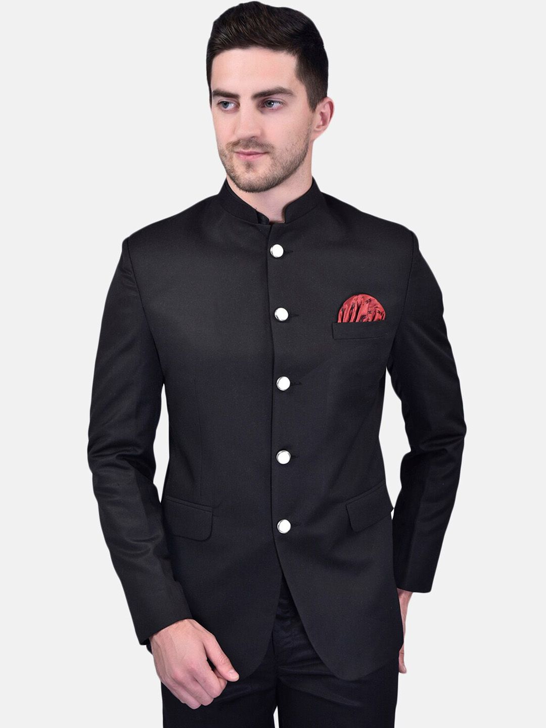 PRINTCULTR Mandarin Collar Long Sleeves Bandhgala Blazers