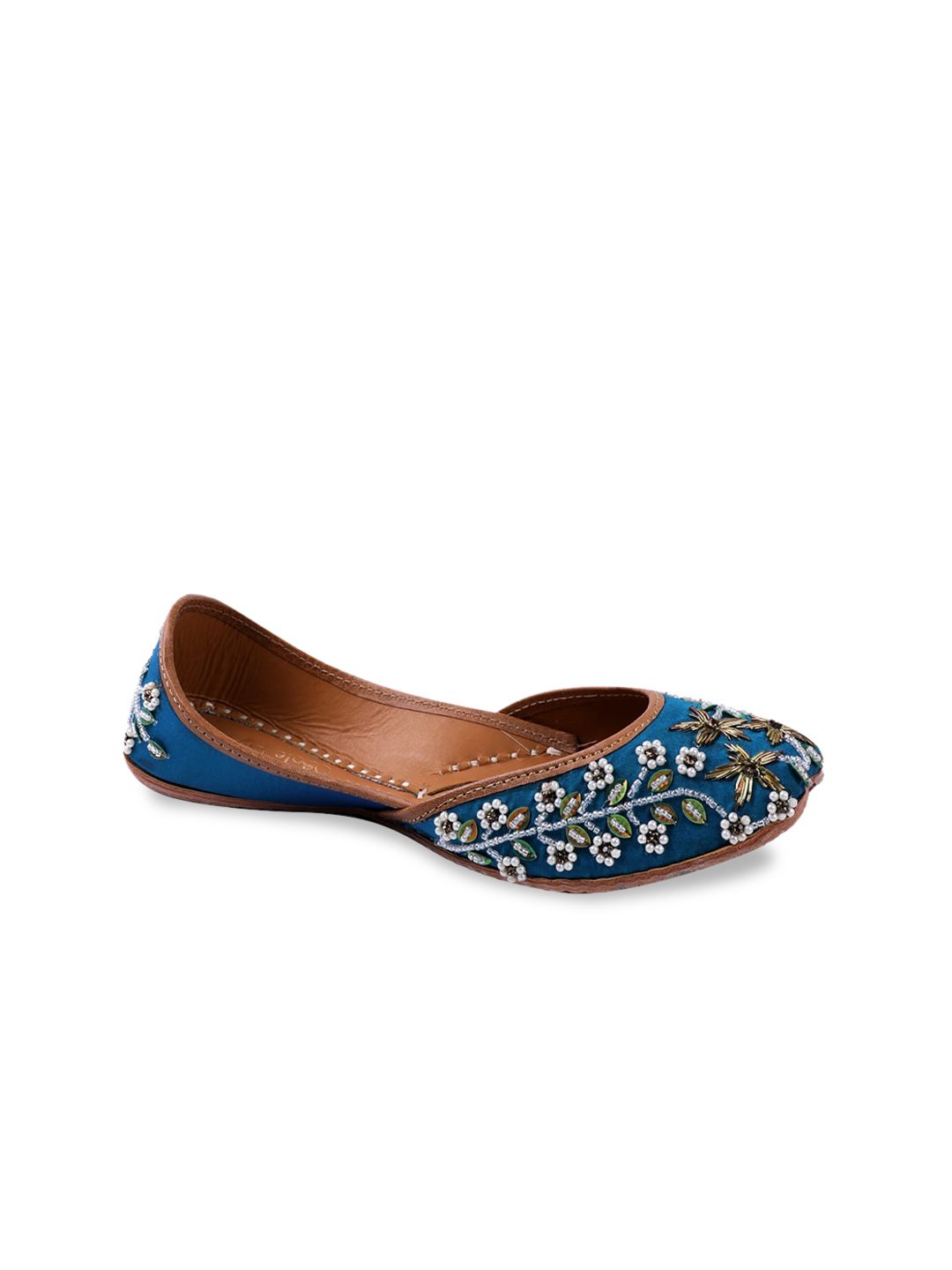 Sole Saga Ethnic Embellished Square Toe Leather Mojaris