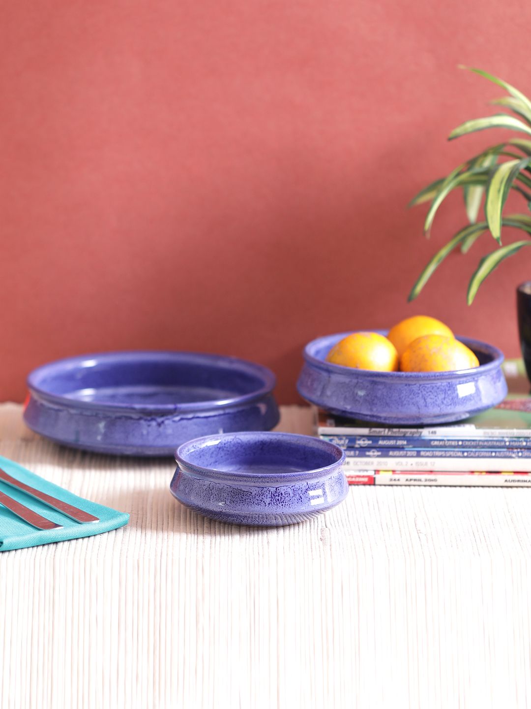 VarEesha Blue 3-Pieces Marble Flat Serving Bowls Price in India