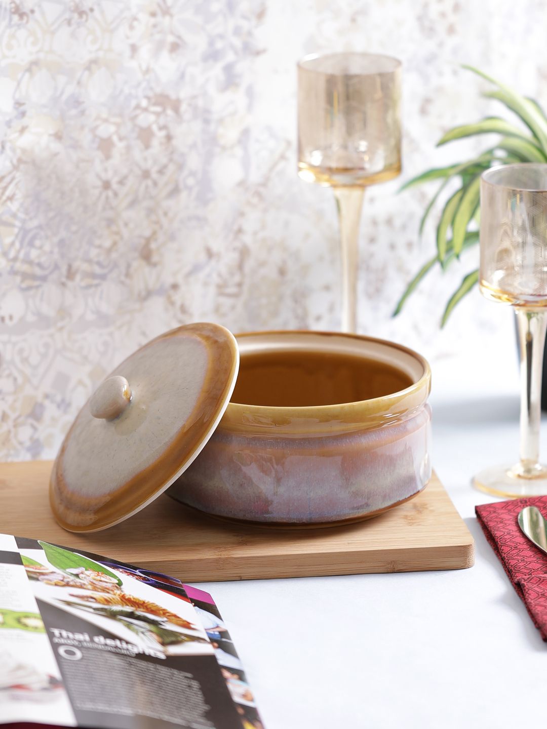 VarEesha Mustard Solid Serving Bowl with Lid Price in India