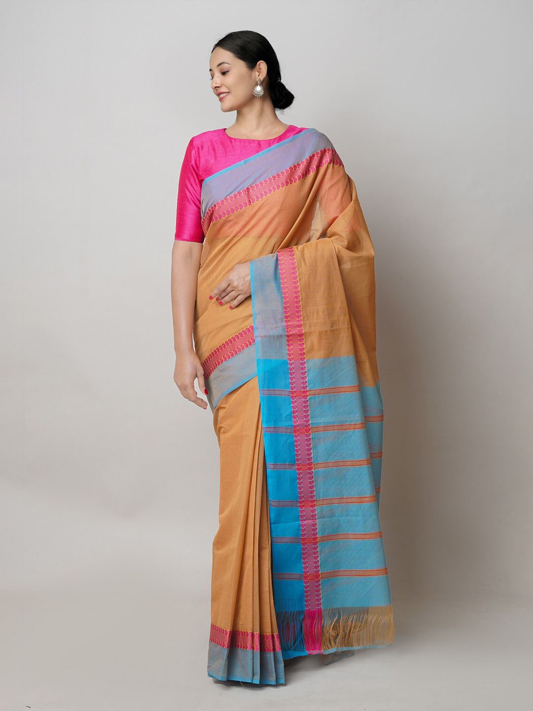 Unnati Silks Brown Woven Design Pure Cotton Handloom Narayan Peth Saree