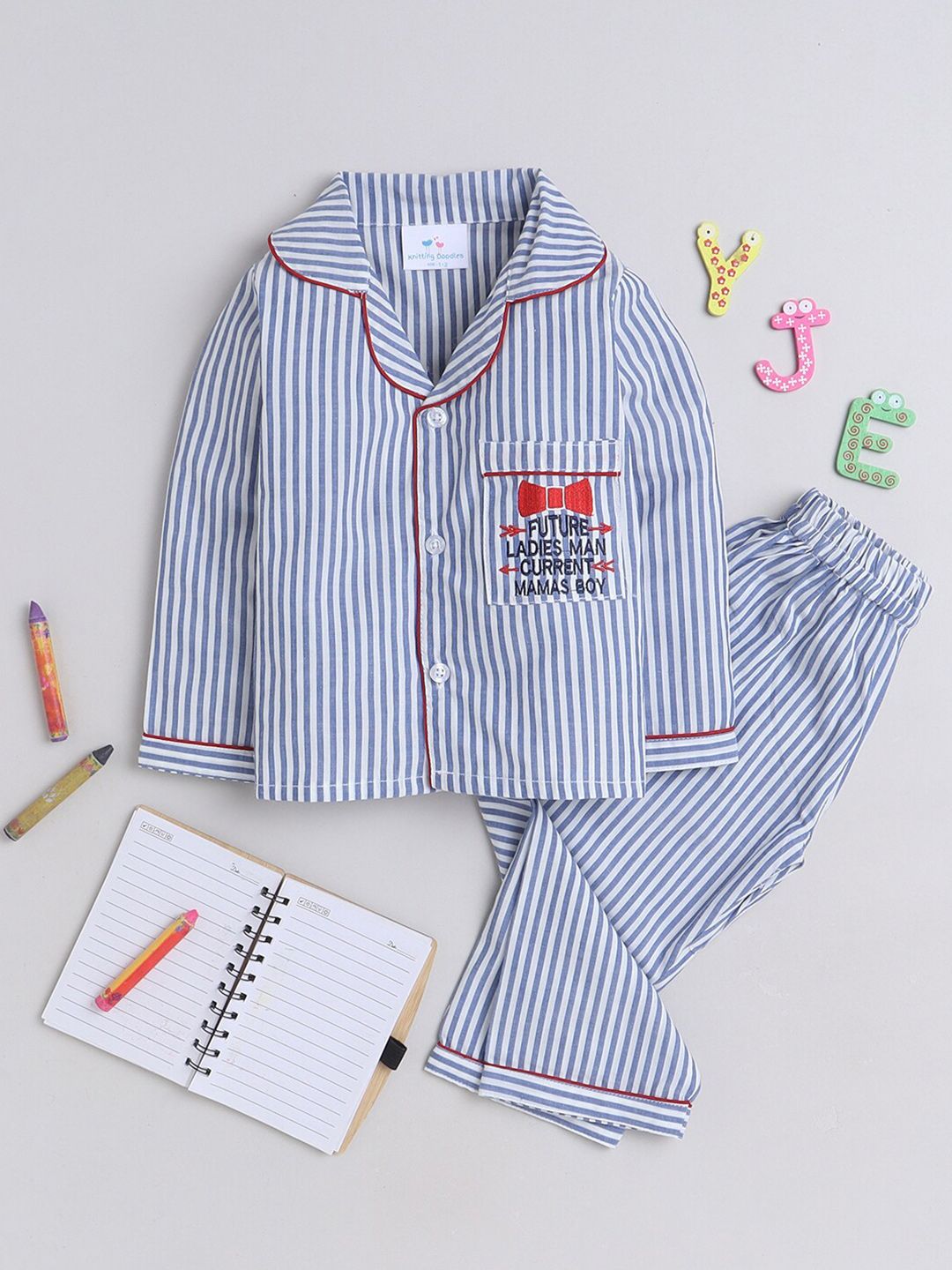 Knitting Doodles Boys Striped Night suit