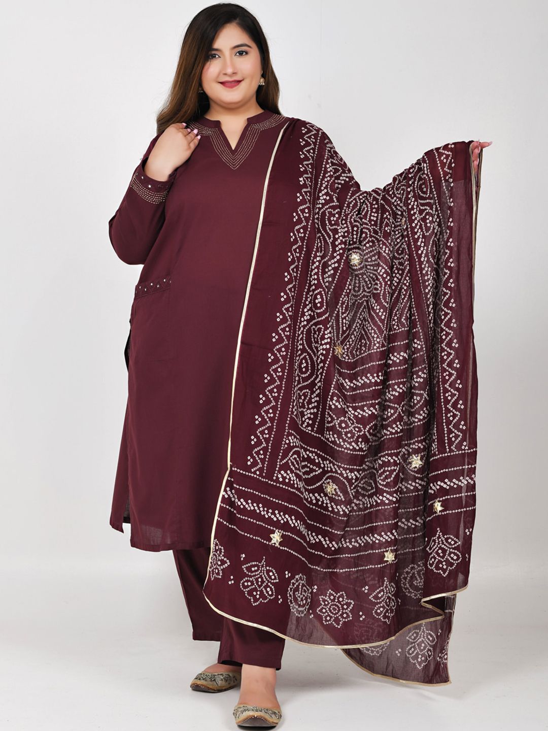 Jaipuriya Fab Private Limited Women Brown Kurta with Pyjamas & With Dupatta