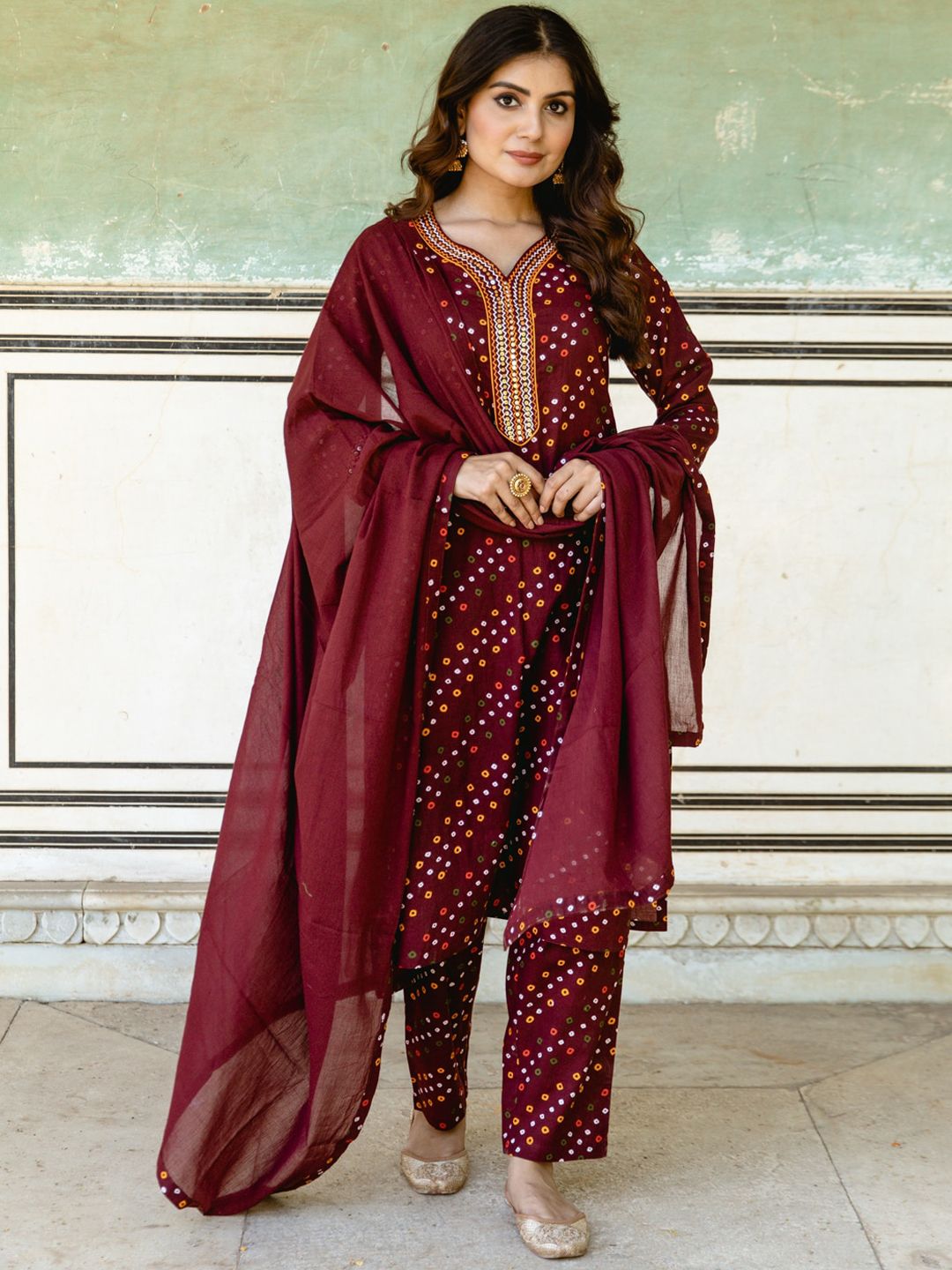 Jaipuriya Fab Private Limited Women Brown Pure Cotton Kurta with Pyjamas & With Dupatta Price in India