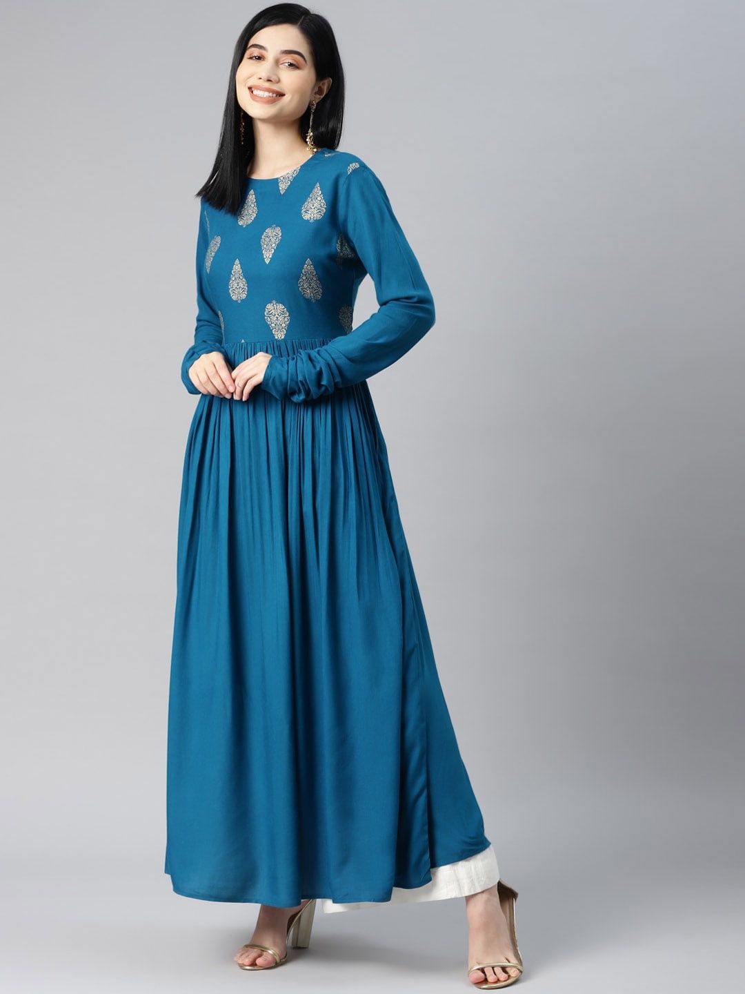 KALINI Ethnic Motifs Printed Pleated Anarkali Kurta Price in India