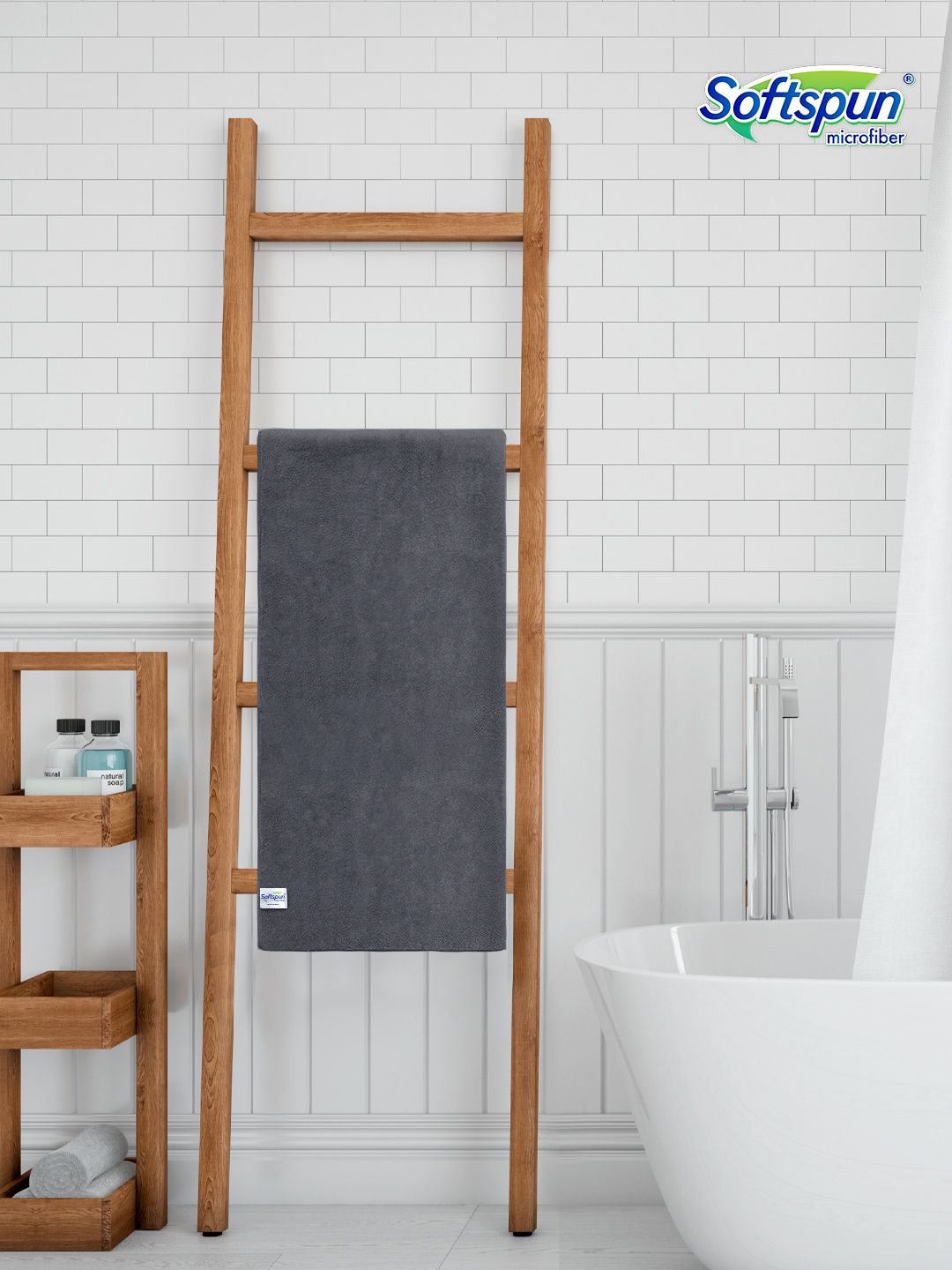 Softspun Microfiber Grey 340 GSM Anti Bacterial Bath Towel