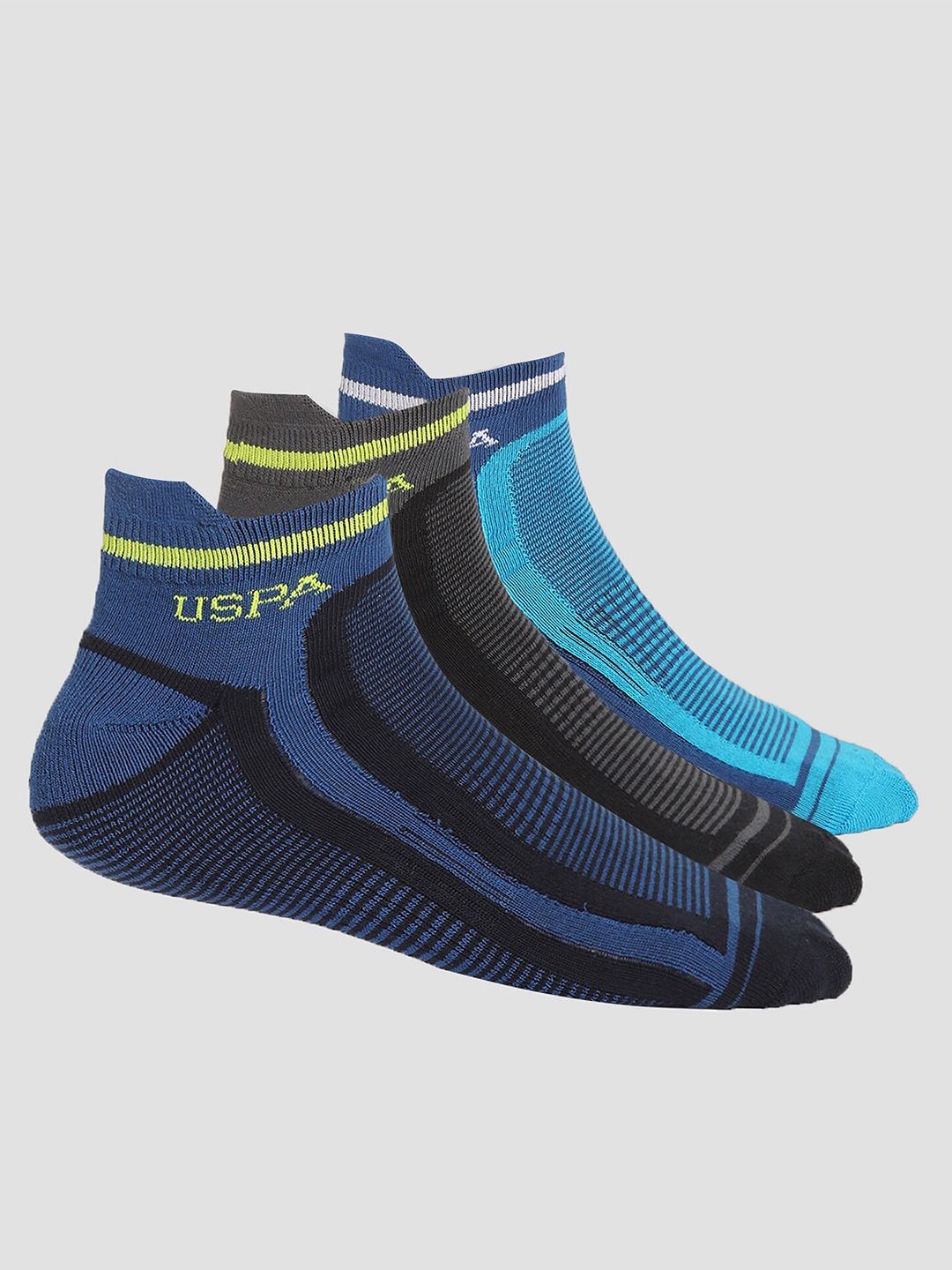 U.S. Polo Assn. Men Pack Of 3 Patterned Ankle-Length Socks