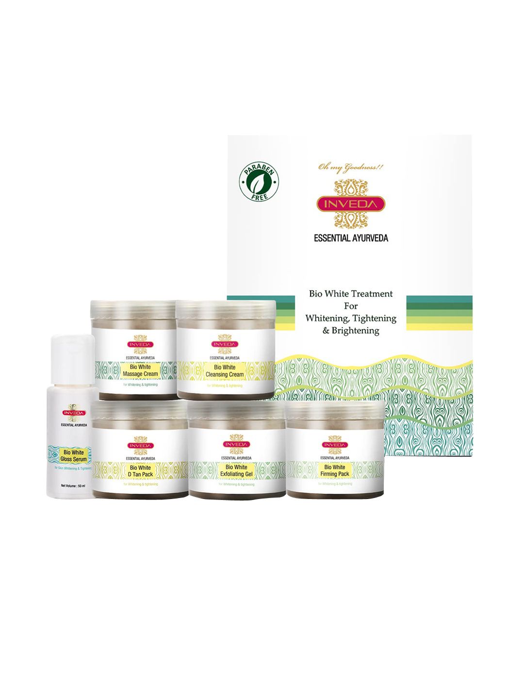Inveda Set Of 6 Bio White Treatment Facial Kit for Brightening & Tightening - 100ml Each