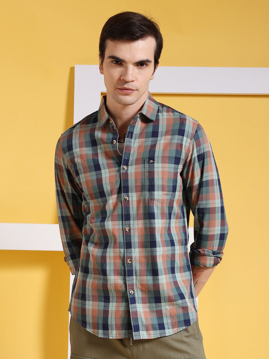 The Indian Garage Co Slim Fit Tartan Pure Cotton Checked Casual Shirt