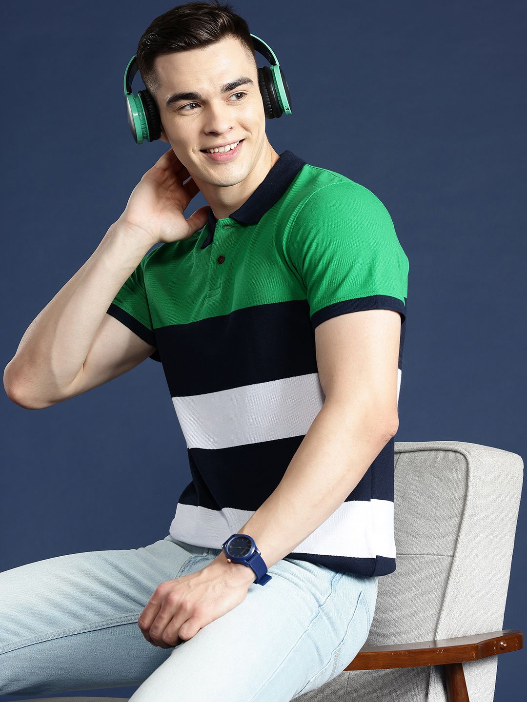 Mast & Harbour Men Striped Polo Collar T-shirt