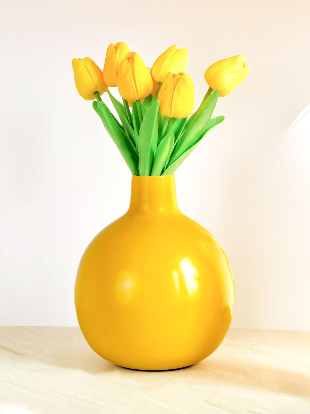 BEHOMA Sunshine Yellow Metal Round Shape Large Flower Vase