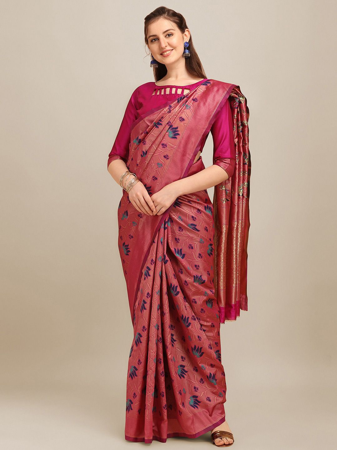 MAHALASA Pink Silk Cotton Saree