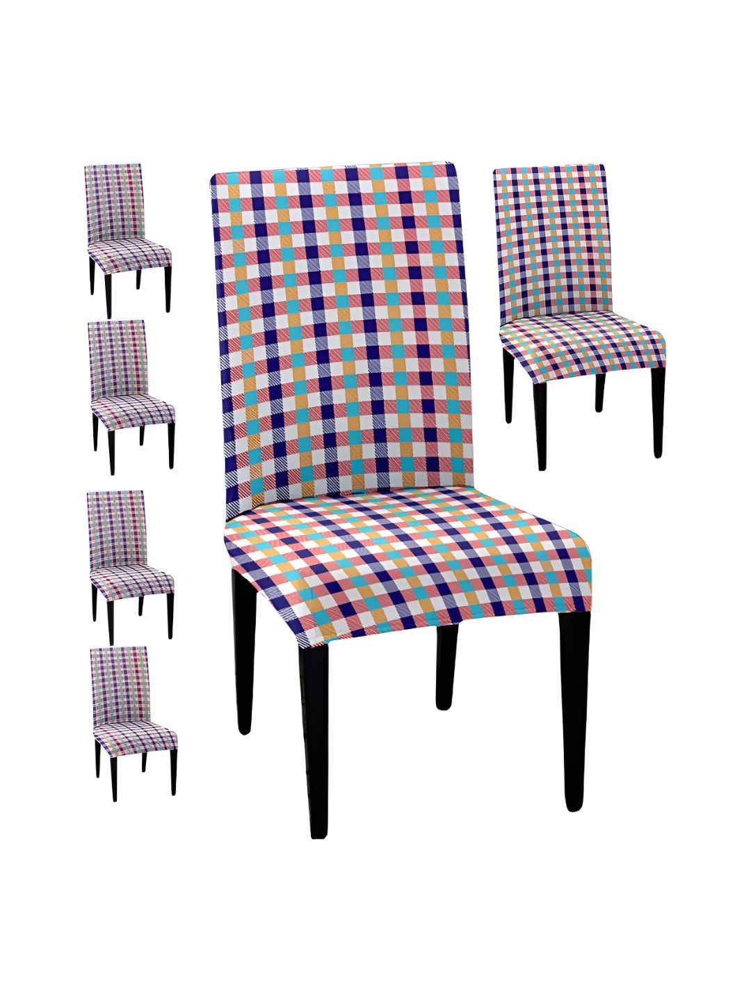 Lazi 200 GSM 6 Pieces Red & White Printed Stretchable Dining Chair Covers