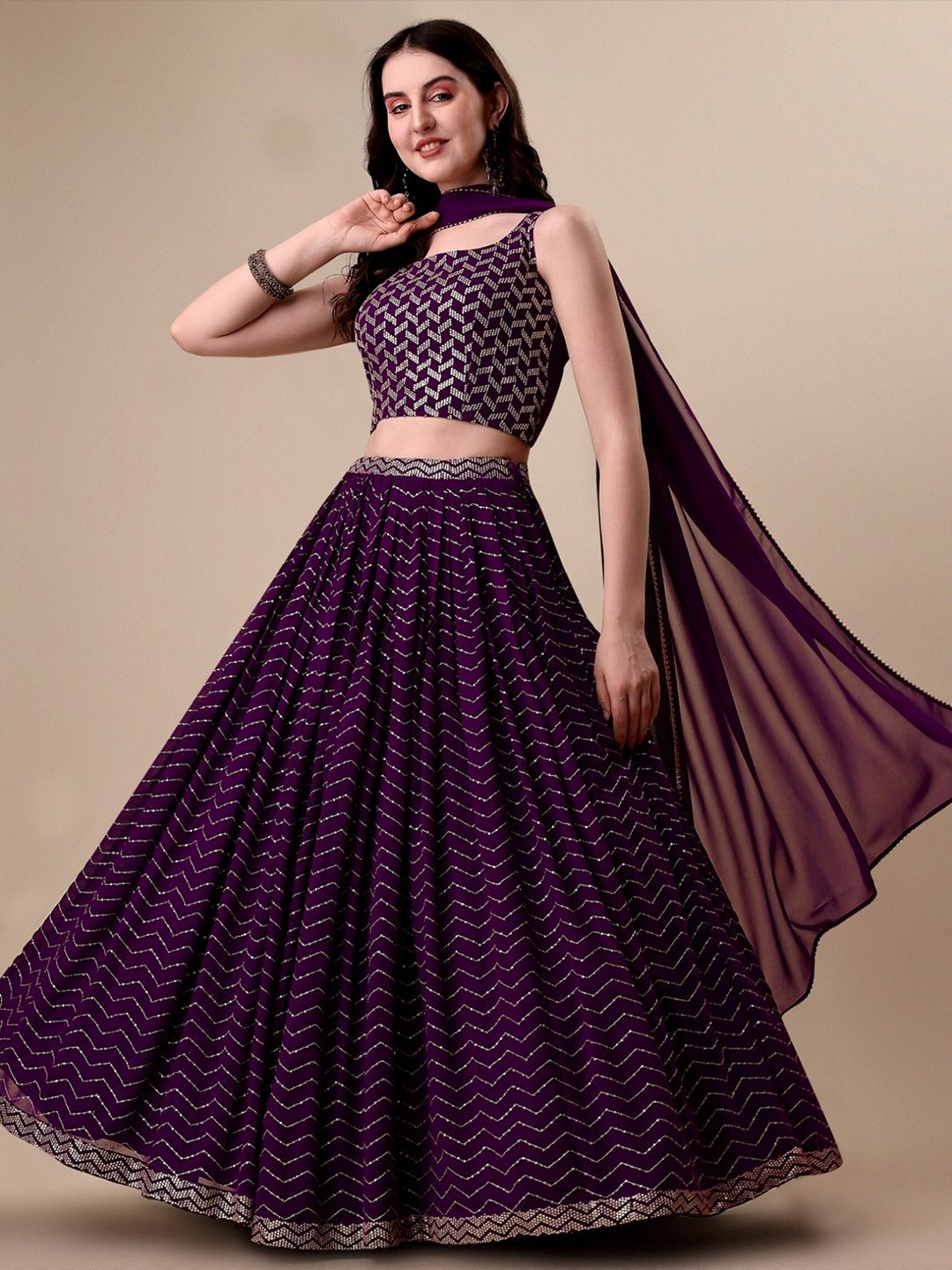 KALINI Embroidered Sequinned Semi-Stitched Lehenga & Unstitched Blouse With Dupatta Price in India