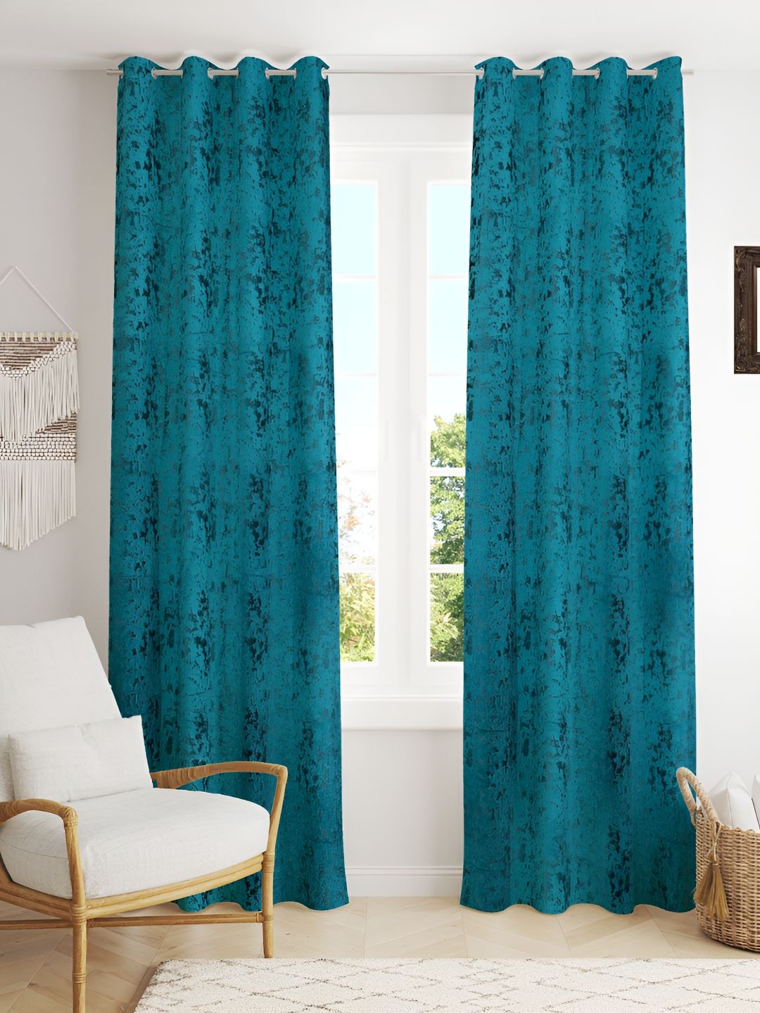 Kraftiq Homes BurnOut Green 2 Pieces Room Darkening Window Curtains