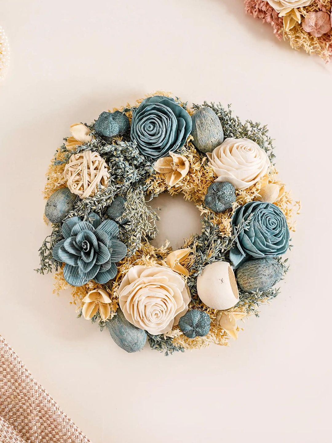 Nestasia Blue & Beige Sustainable Floral Wreath Garland