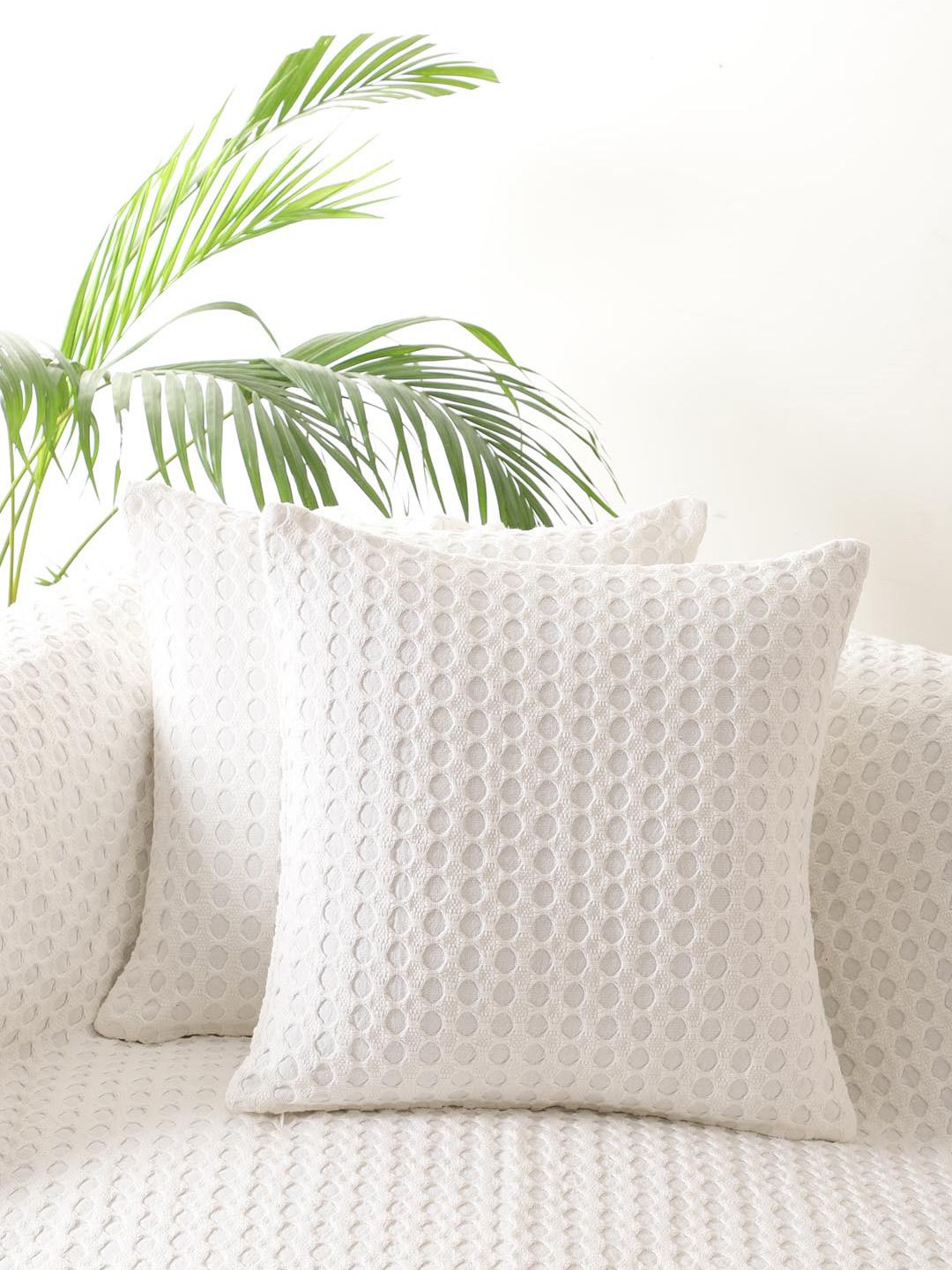 Jamio Firati White 2 Pieces Embroidered Cotton Square Cushion Covers