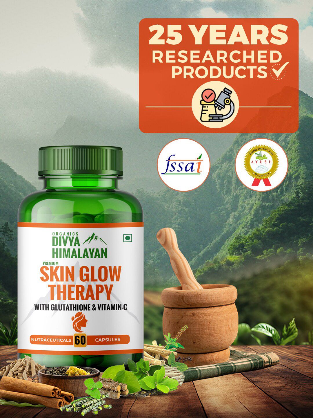 glutathione himalaya Divya Himalayan Skin Glow Therapy Glutathione for Men Women (60 Capsules)  at  549/bottle | Glutathione Tablet in Indore