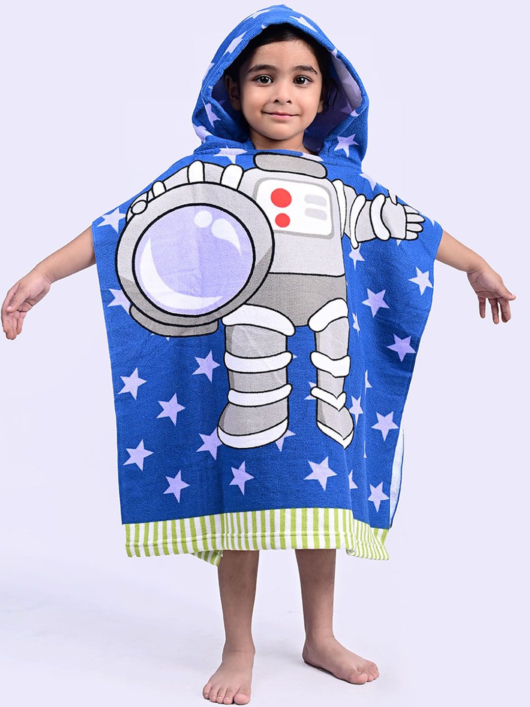 Yellow Bee Blue Grey Astronaut Printed 250 GSM Hooded Poncho Bath Towel For Boys