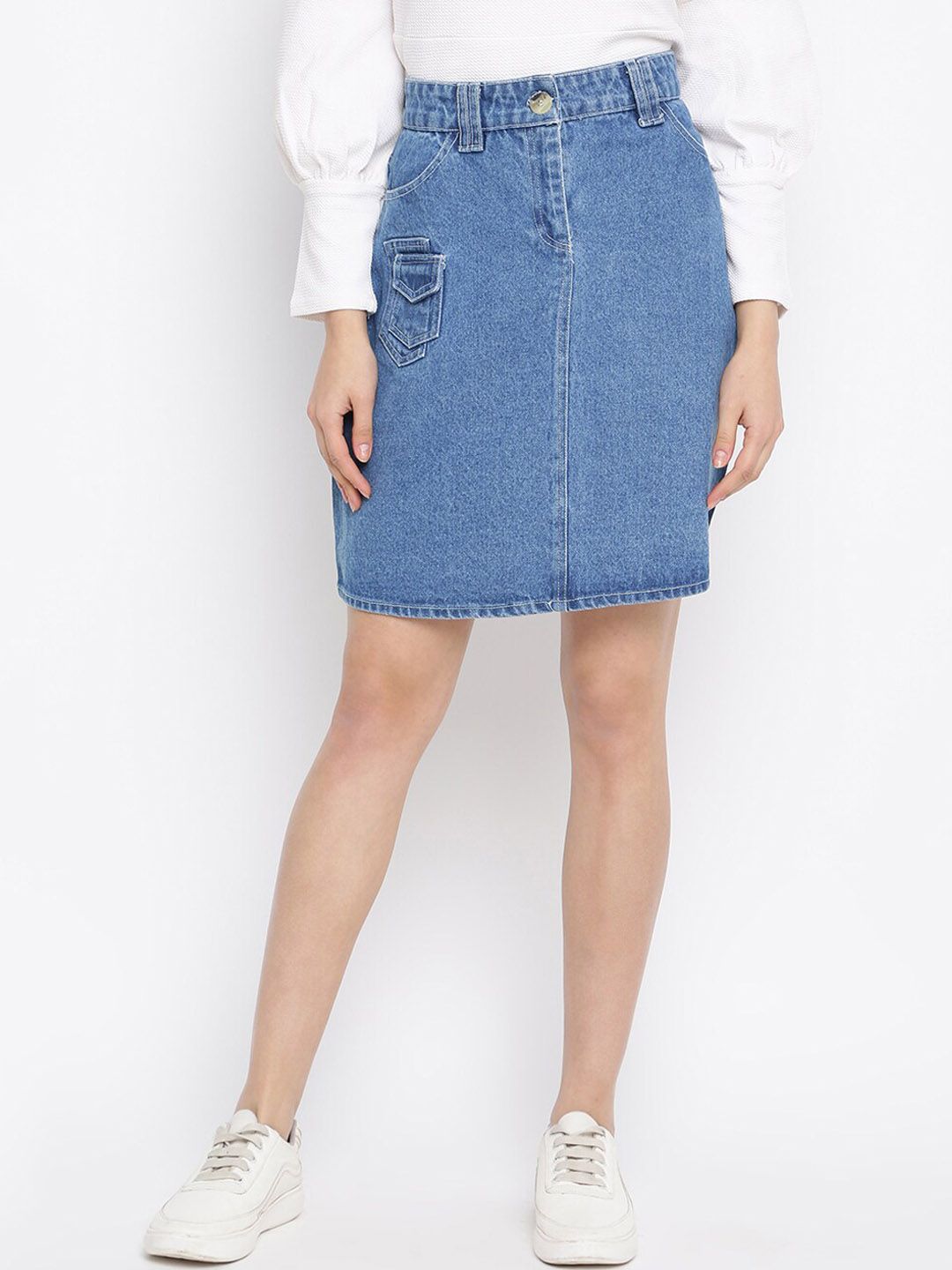 DressBerry Blue High-Rise Denim A-Line Skirt Price in India