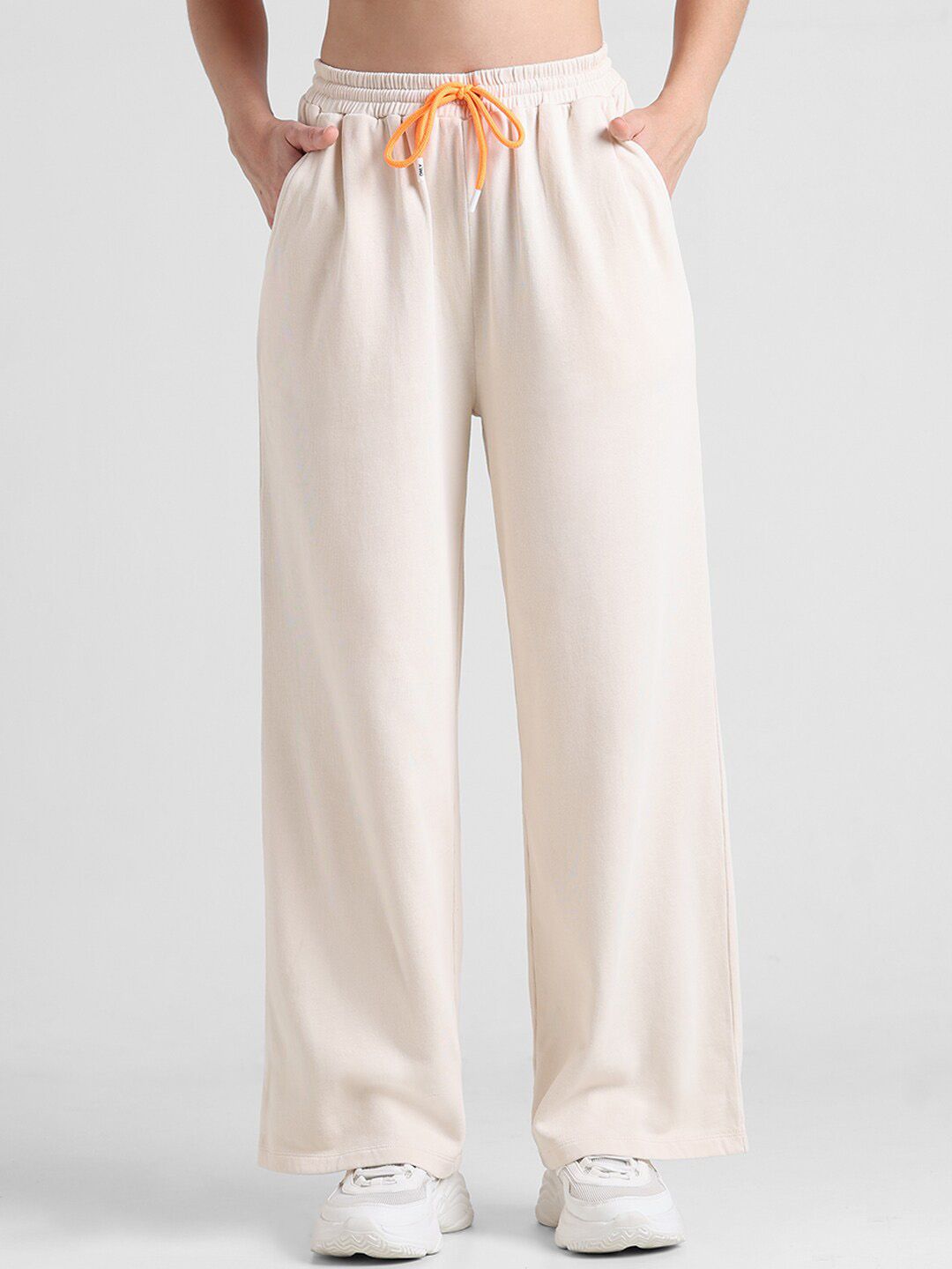 ONLY Women Beige Flared High-Rise Trousers Price in India