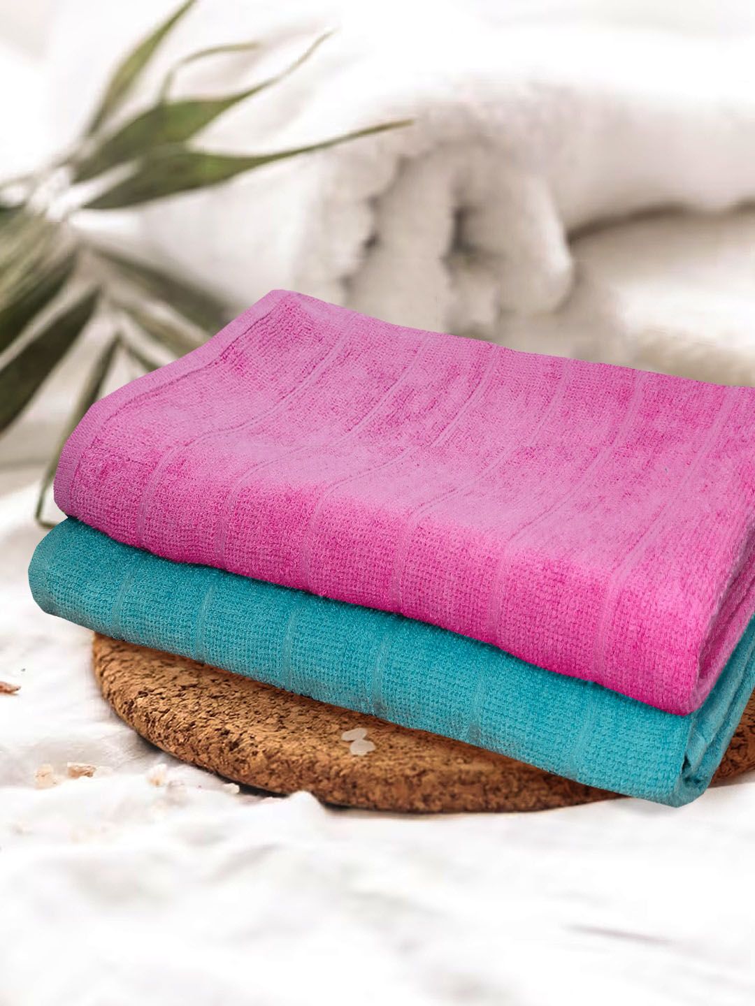 KOPA Pink & Blue 2 Pieces Pure Cotton 300 GSM Bath Towels