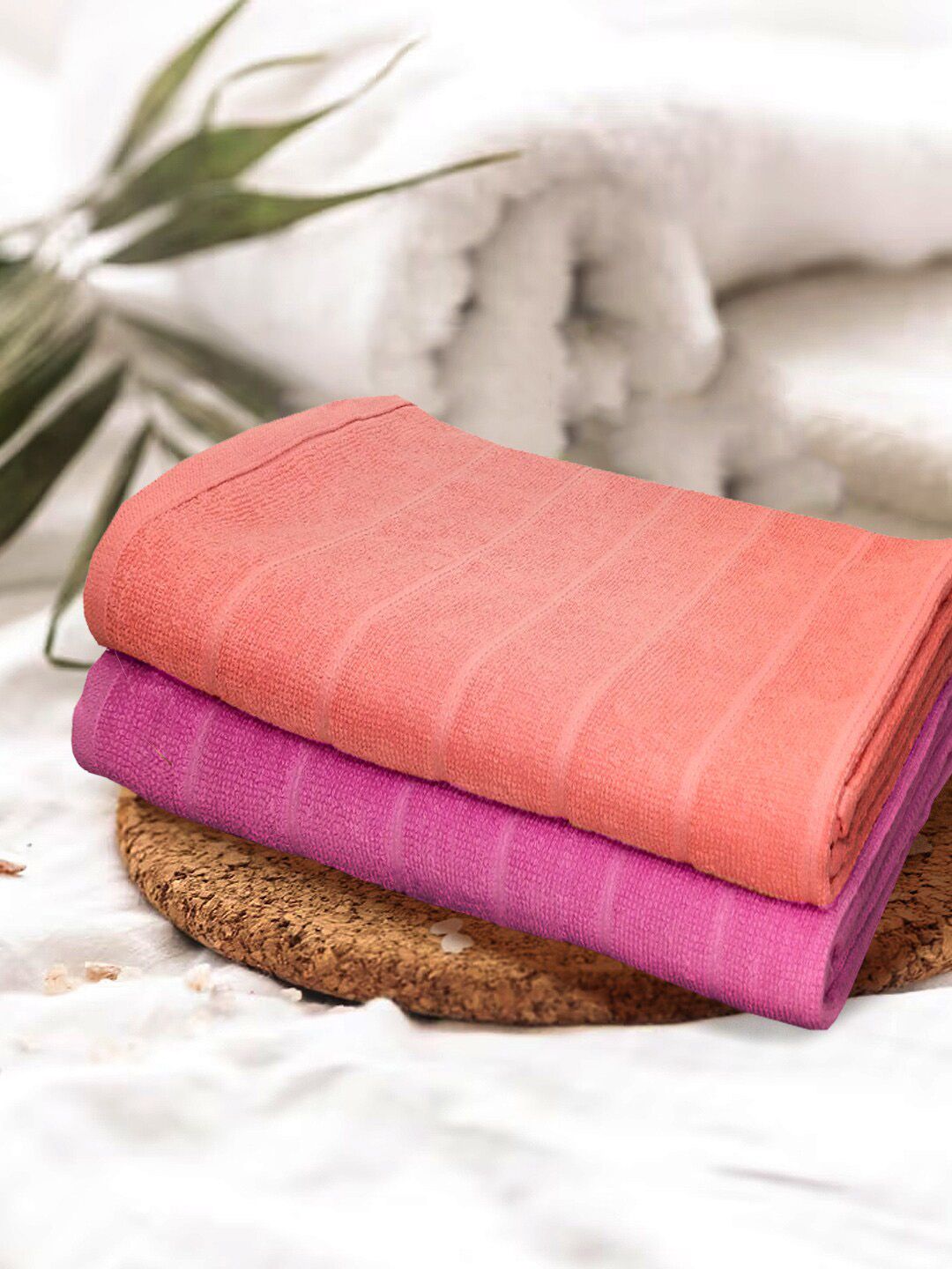 KOPA Pink & Coral 2 Pieces Pure Cotton 300 GSM Bath Towels