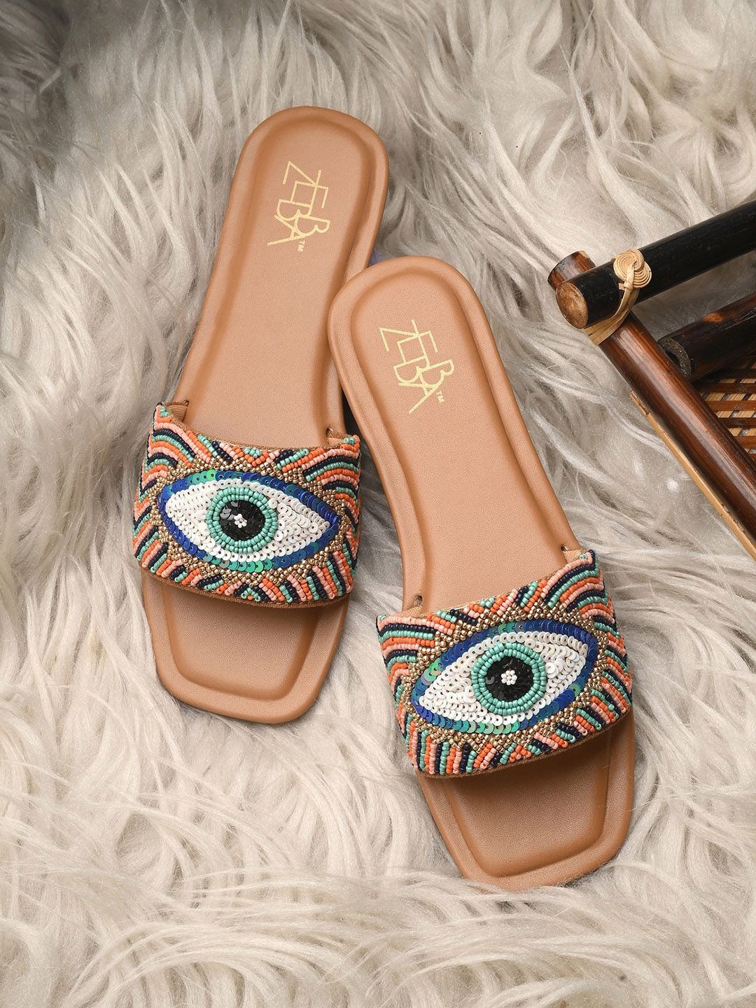 Zebba Embellished Open Toe Flats