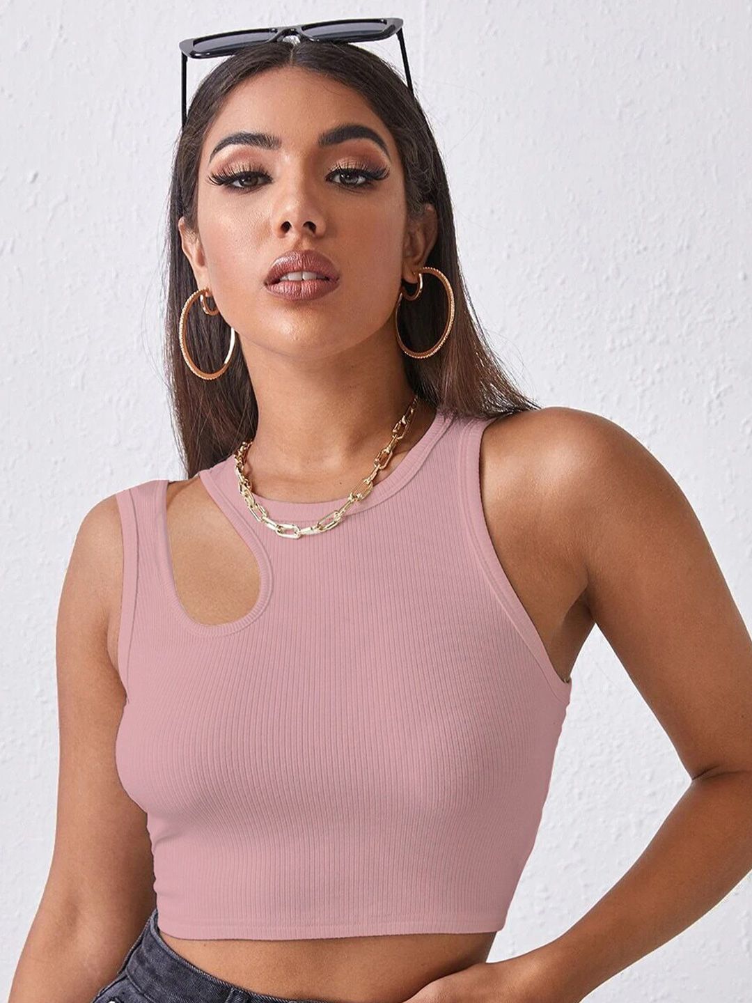 BAESD Peach-Coloured Sheen Tank Crop Top Price in India