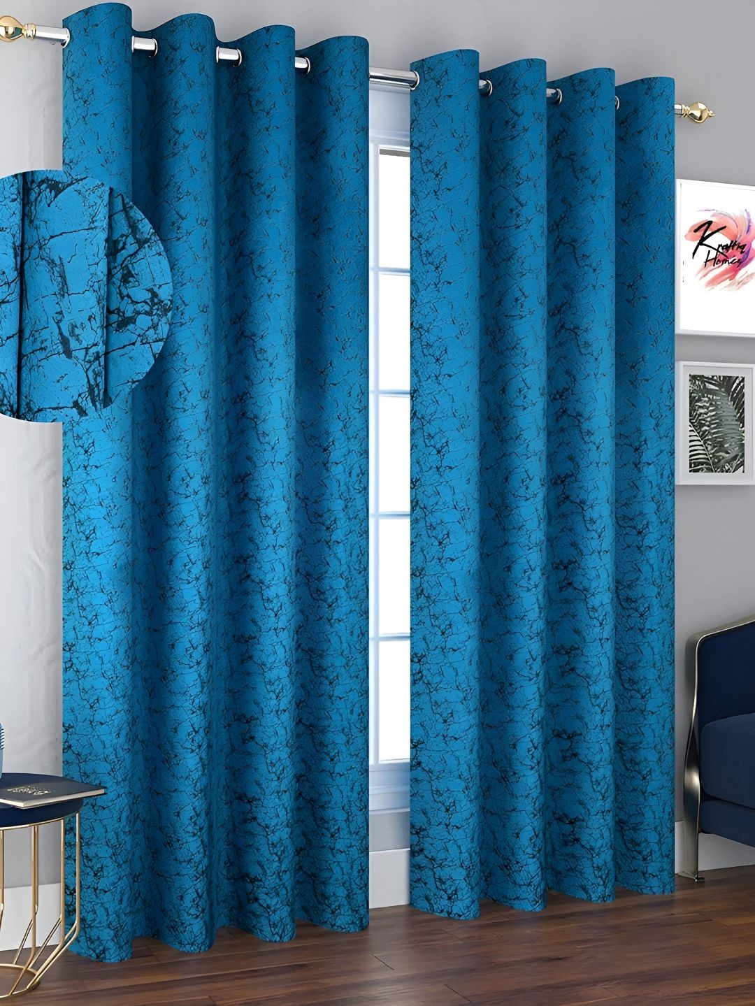 Kraftiq Homes Blue 2 Pieces Room Darkening Window Curtain