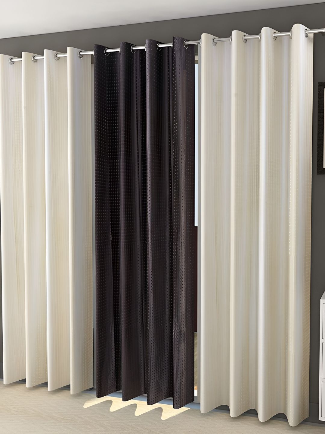 Kraftiq Homes Brown & Beige 3 Pieces Room Darkening Door Curtains