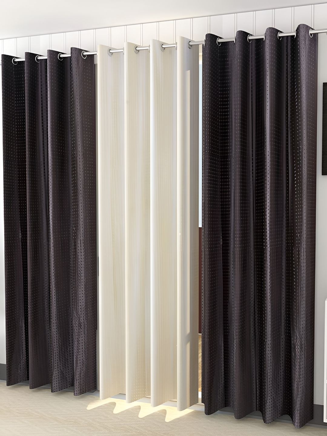 Kraftiq Homes Brown 3 Pieces Darkening Door Curtain