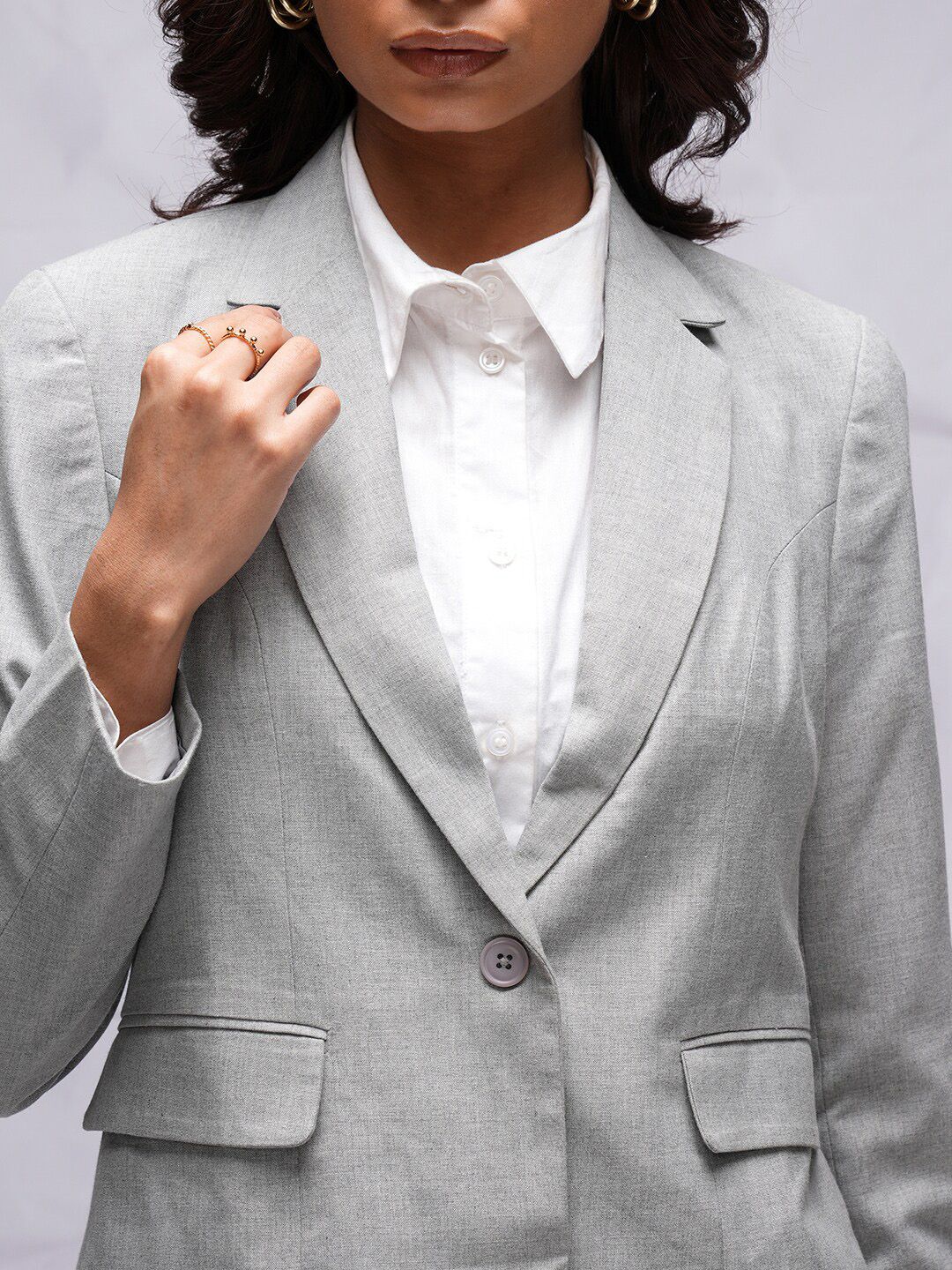 Buy CHIC BY TOKYO TALKIES Grey Notched Lapel Collar Single