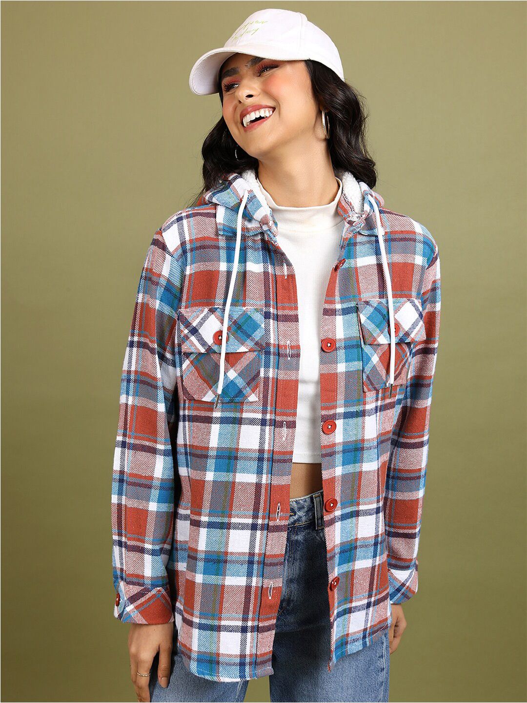 Tokyo Talkies Hooded Checked Casual Oversize Flannel Shacket