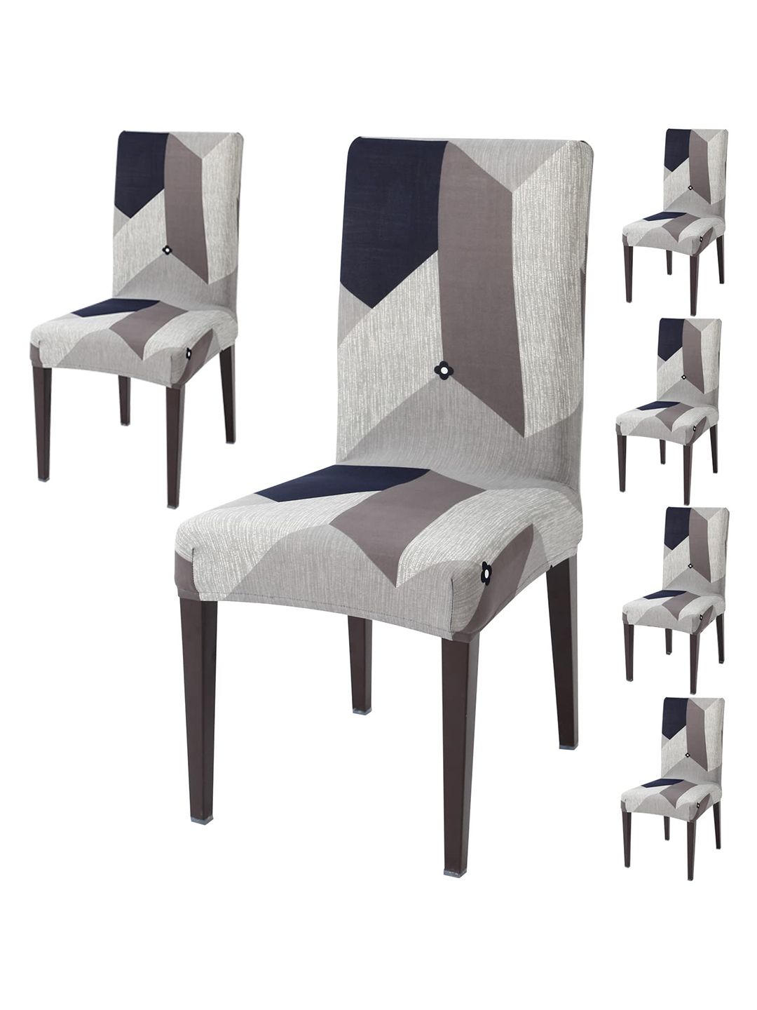 HOKIPO 6 Pcs Grey & Blue Colourblocked Stretchable Chair Covers