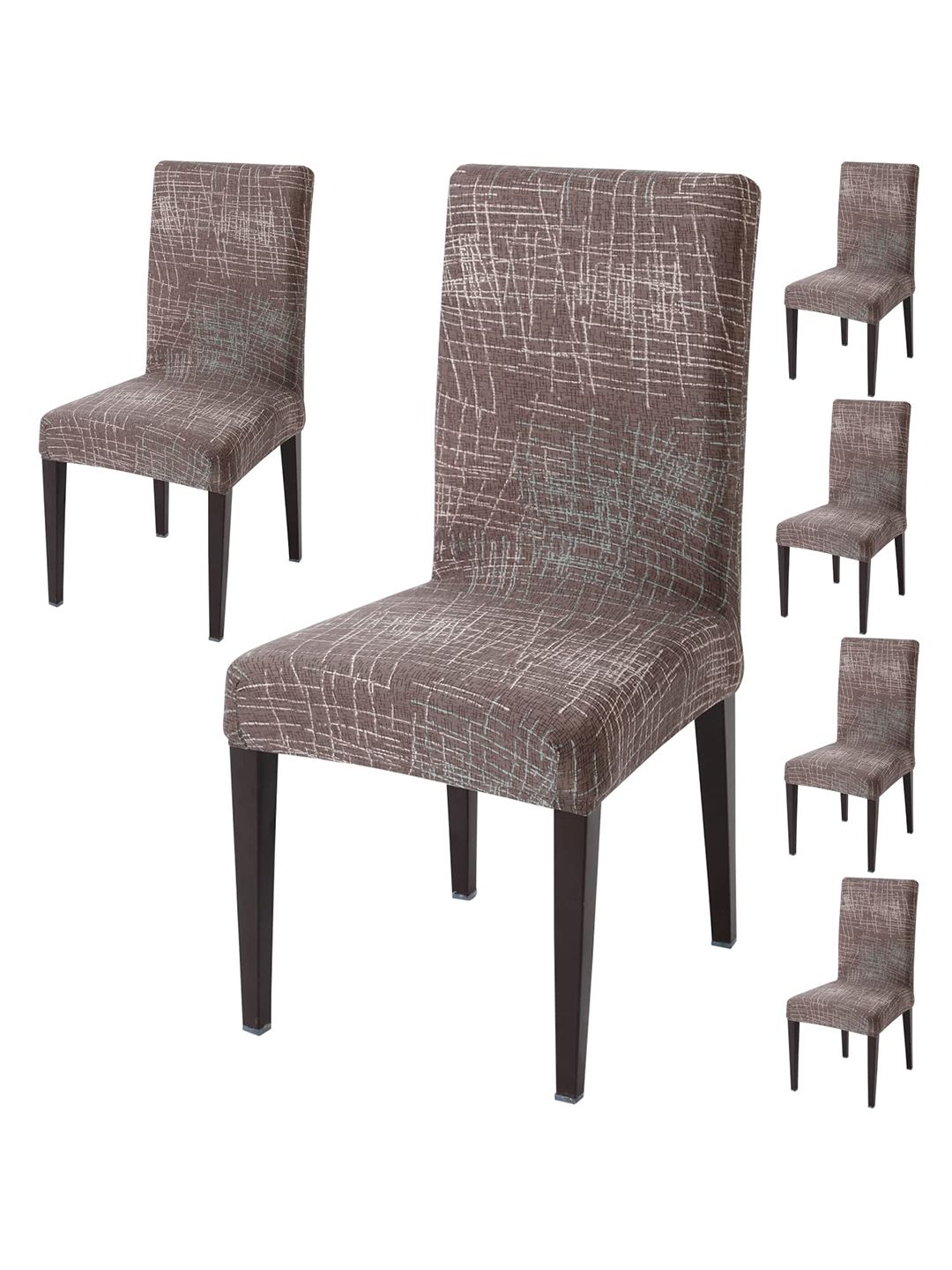 HOKIPO Brown 6 Pieces Printed Elastic Chair Covers