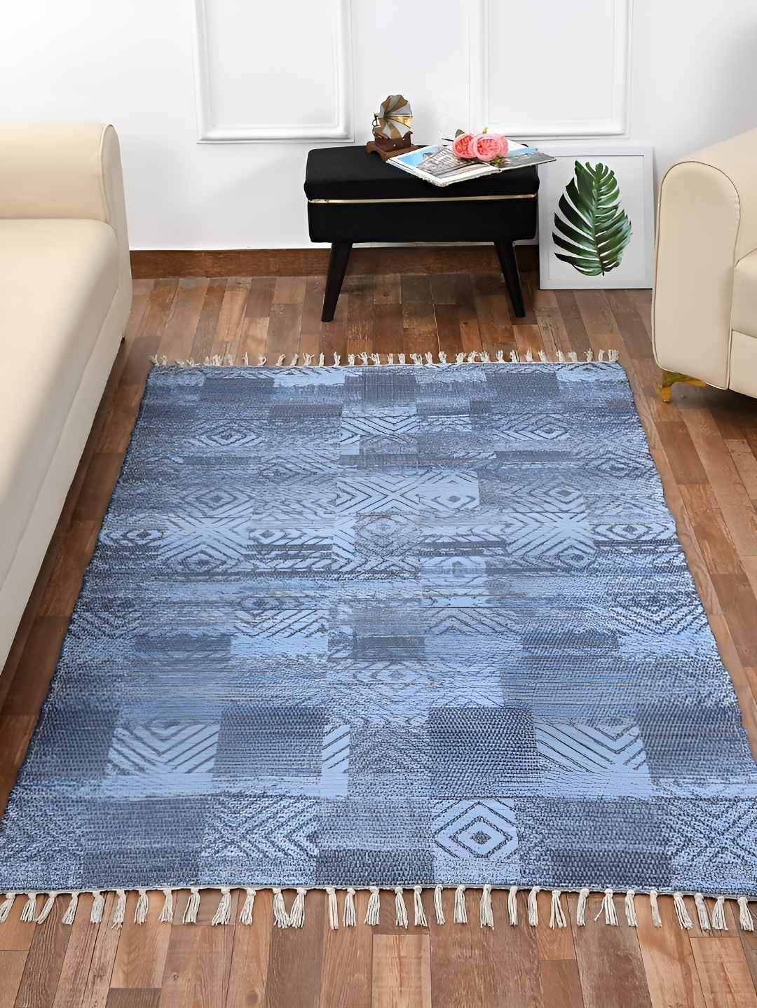 HOMADORN Blue Printed Rectangular Dhurrie
