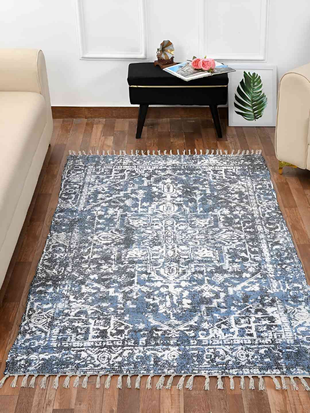 HOMADORN Blue Printed Rectangular Dhurrie