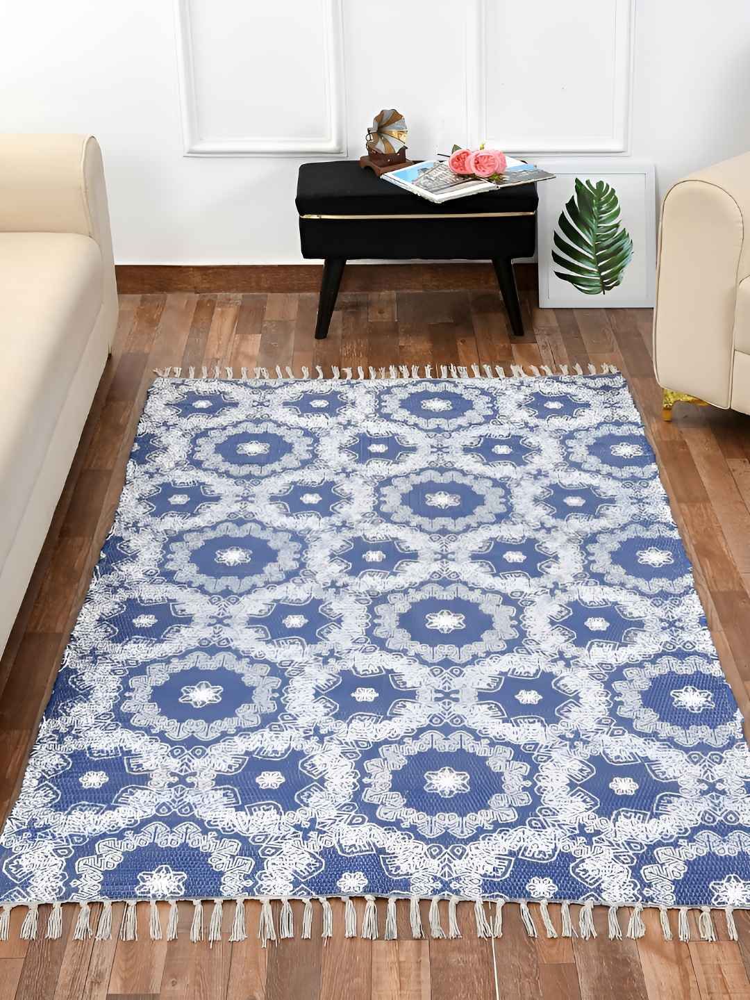 HOMADORN Blue Rectangular Printed Floor Dhurries