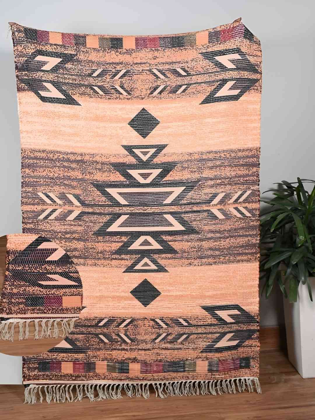HOMADORN Brown& Black Rectangular Ethnic Motifs Floor Dhurries