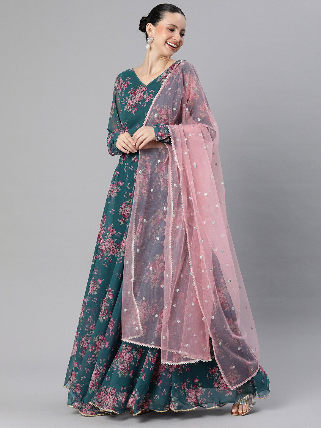Vinya Teal Ready to Wear Lehenga & Blouse Net Price in India