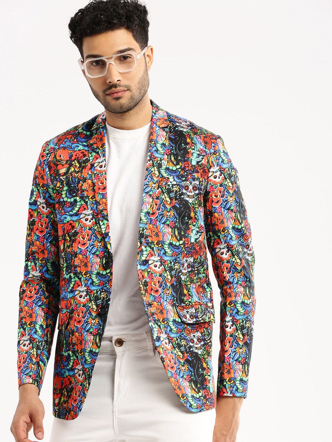 SHOWOFF Printed Slim-Fit Single-Breasted Blazer